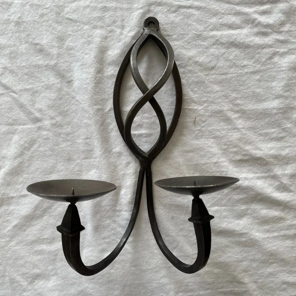 Wrought Iron Candle Sconce Hanging Holder Double Vintage Aged